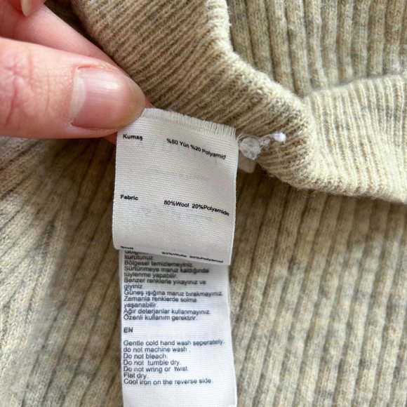 Wool Knitted Ribbed Cropped Pants with Gray Stripe down sides, Small - Picture 3 of 4